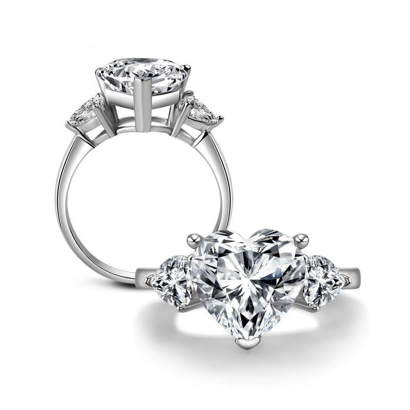 three stone heart shaped sona diamond sterling silver ring - ReadYourHeart,RRA-AB-TC-006
